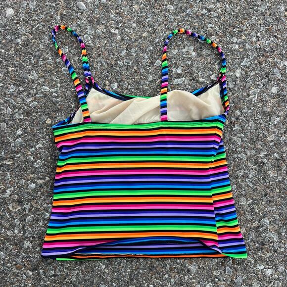 Vintage 90s Catalina neon rainbow stripe tankini top SMALL - Picture 6 of 8